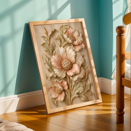Image of NoWorries Floral Botanical Wall Painting with Frame | Premium Textured Flower & Leaf Artwork, Pastel Nature Wall Decor Framed for Living Room Bedroom Office and Home Decoration (Art-7,13x19inch)