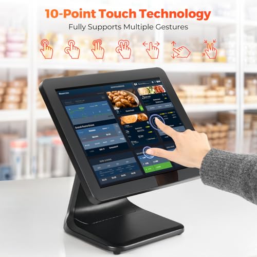 Image of MUNBYN 15-inch POS Touch Screen Monitor, True Flat Seamless POS Monitor, Heavy-Duty Metal Stand, HDMI /VGA Capacitive Screen Display for Retail Restaurant, Bar, No Driver Required, 2Y Protection