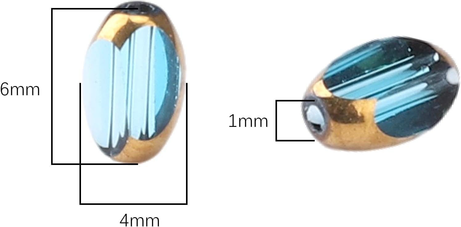 Glass Rice Beads Clear Lake Blue 4x6mm 50pcs Faceted Oval Golden Edge Crystal Loose Beads for DIY Craft Jewelry Making - Image 2