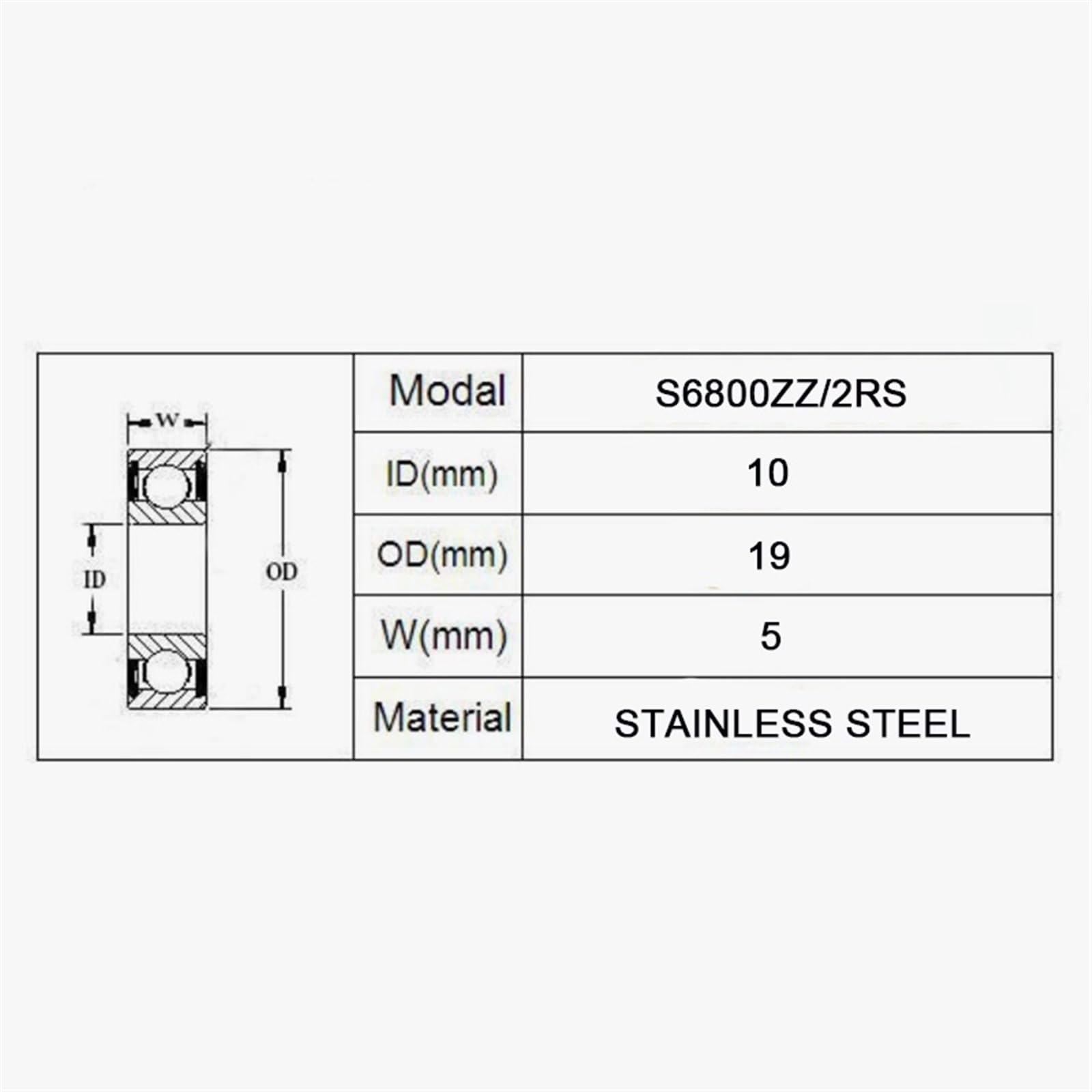 Rodamientos S6800ZZ 2RS Anillos de Acero Inoxidable Rodamiento Bolas Profundo 10 * 19 5 mm(4PCS)