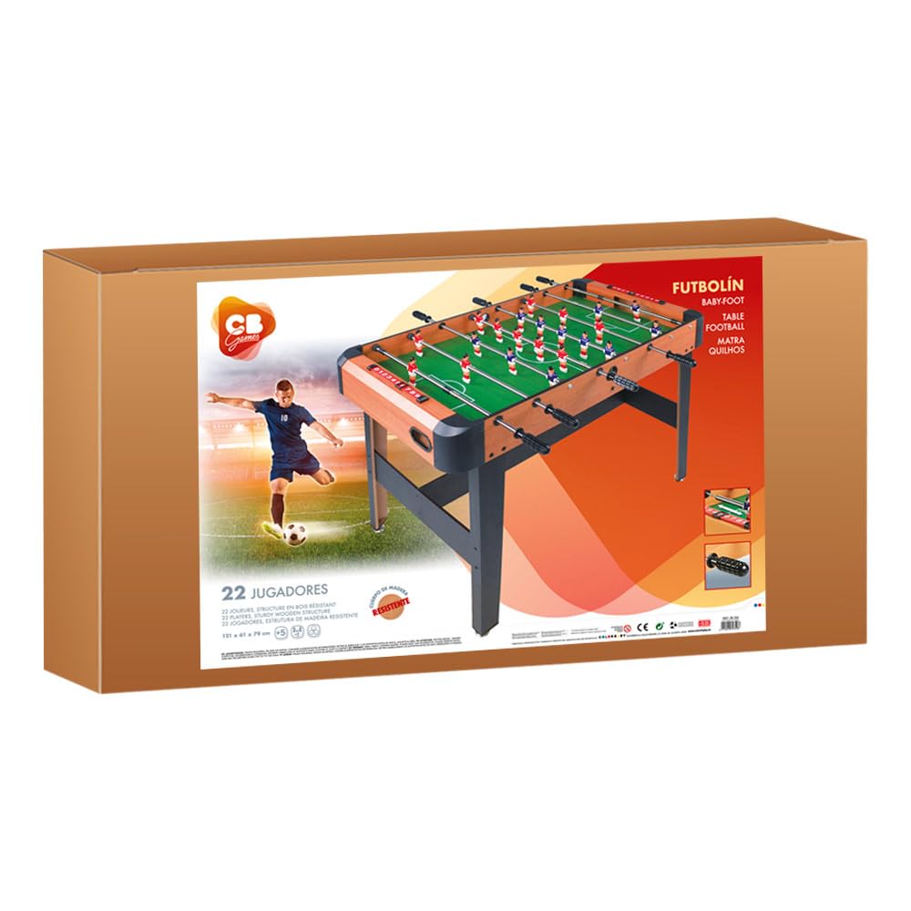 ColorBaby CB Games 85334 Baby-Foot en Bois résistant, 20 Joueurs, avec marqueurs manuels, pour 2 à 4 Personnes, 121 x 61 x 79 cm, Baby-Foot pour Enfants, Jouets 6 Ans