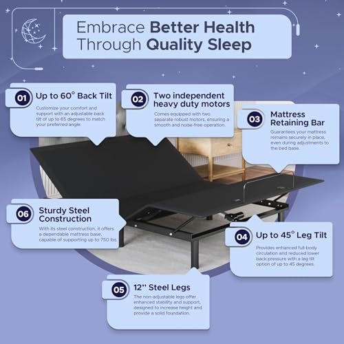 Image of Celestial Sleep Aurora Adjustable Bed Base (Frame) + 12 inch Gel Memory Foam Mattress (Medium Soft), Easy Assembly, Head and Foot Lift, Zero Gravity, Memory Positions, CertiPUR-US Bed - Queen