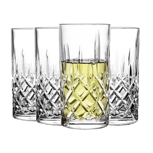 GEEZY Set of 4 Classic Glasses 300mL – Tall Transparent Drinking Tumblers for Gin, Spirits, Vodka, Water or Cocktail – Stylish Glassware Gift for Men – Durable, Dishwasher Safe Barware Set