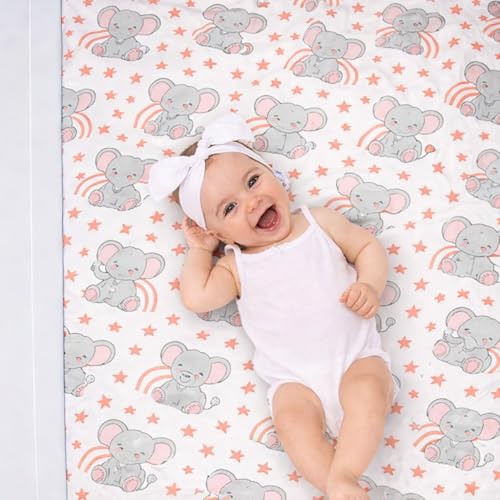 Image of Fitted Cot Crib Sheet 132 x 71 cm (28 inchx52 inch) - Cute Elephant Print - Soft & Breathable Baby Bed Sheet with Deep Pocket & All Round Elastic - Newborn Crib Mattress Sheet