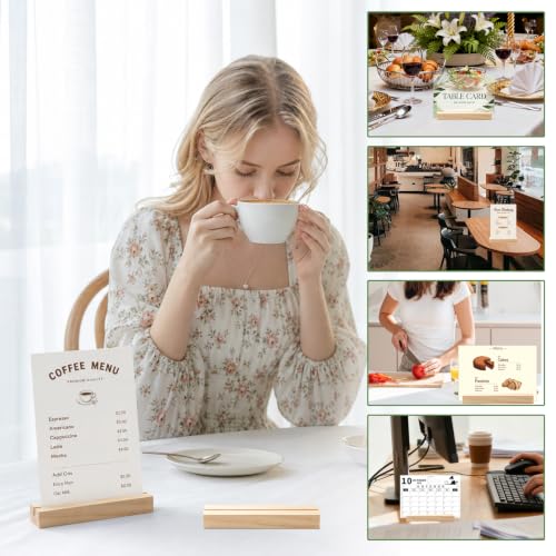 Image of 10Pcs 4.72x1.38 Inches Wood Table Number Stands, Wooden Place Card Holders, Acrylic Sign Holders for Wedding, Ceremony, Birthday, Party, Home Decoration, Events (3mm Slots)