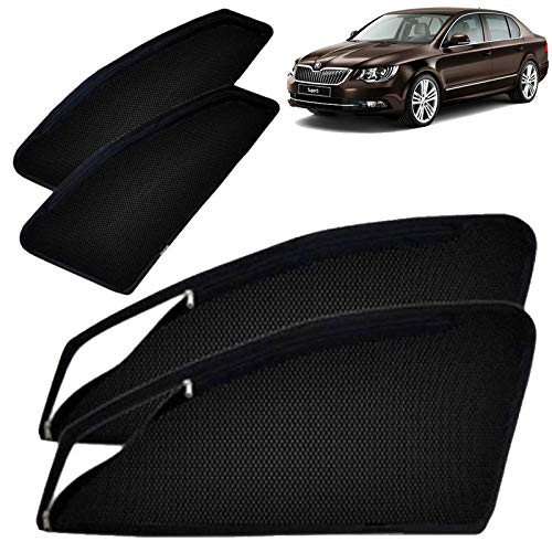Image of Autofact Magnetic Car Sunshades Compatible with Skoda Superb (Set of 4) - Easy Installation, UV Protection, Keeps Car Cool (Front 2 with Zippers for Easy Access, Rear 2 Without Zippers)