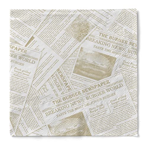 Mank Tissue Servietten 33x33 cm BBQ Premium Einweg Serviette saugstark perfekt für Grillparty & Burger Party 100 Stück Hamburger Serviette (Newspaper in Beige)