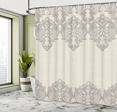 ABAKUHAUS Taupe Shower Curtain, Lace Like Framework Borders with Details Delicate Intricate Retro Dated Print - Image 4