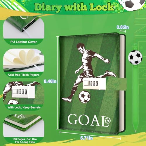 Diario personal para niños de fútbol con candado y bolígrafo miniatura 3