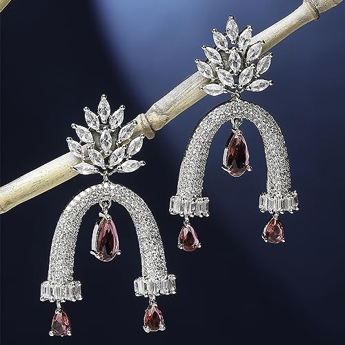Rhodium-Plated American Diamond Drop Earrings