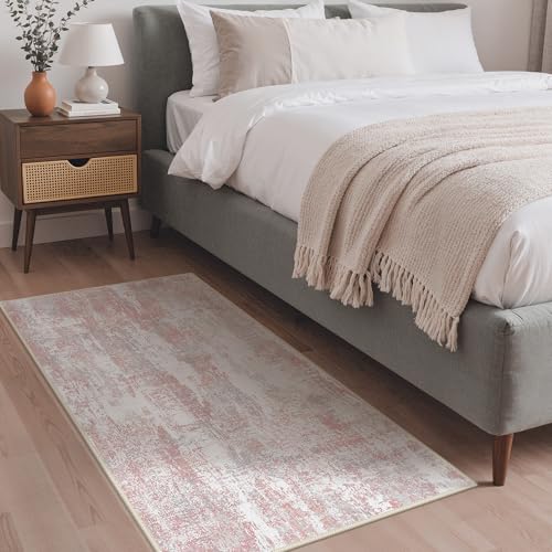 Image of BEIMO Area Rugs 3x5 for Living Room Bedroom, Modern Abstract Machine Washable Rug, Soft Low Pile Floor Carpet with Non Slip Backing for Entryway, Pink /Grey
