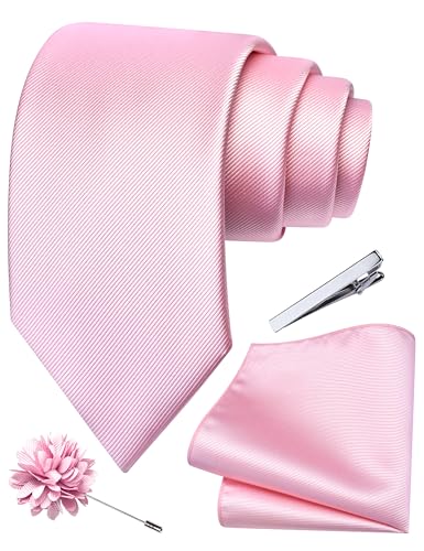 Image of Branduce 3.15 inch(8cm) Solid Formal Tie and Pocket Square Plain Necktie Lapel Pin and Tie Clip Set for Men