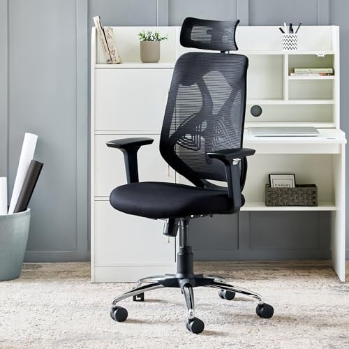 Image of Home Centre | Yuva | Mesh High Back | Nylon | Study and Office Chairs | Black | 1 Year Warranty