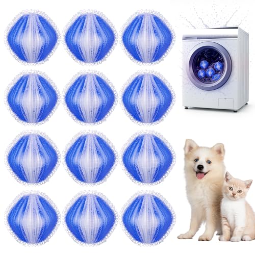 Tierhaarentferner für Waschmaschine, 12 Stück Wiederverwendbare Fusselbälle Waschmaschine Effektiver Haarfänger gegen Hundehaare & Katzenhaare (Blau)
