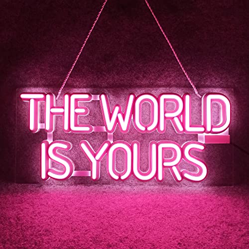 The World is Yours LED Neon Light Signs for Beer Bar Club Bedroom Office Hotel Pub Cafe Wedding Birthday Party Man Cave Art Wall Lights(Pink)