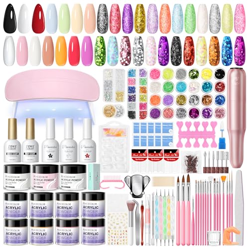 PEACECOLOR Kit Uñas Acrílicas con Taladro, 11 Colores Polvo Acrílico, 3 Colores Esmalte de Uñas Gel y Herramientas Para Decorar Uñas Para Salón Casa Set de Regalo