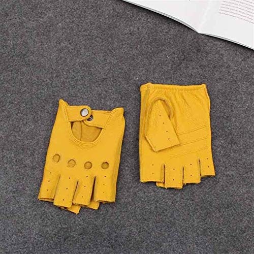 FUSADASCS 男性手袋指なしレザーグローブジムドライバーフィットネスオートバイハーフフィンガーグローブ男性ノンスリップ (Color : Button Yellow, Gloves Size : XL (Palm 22 23cm))