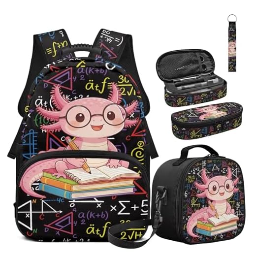 WXYUN Axolotl Kids Backpack Set with Accessories
