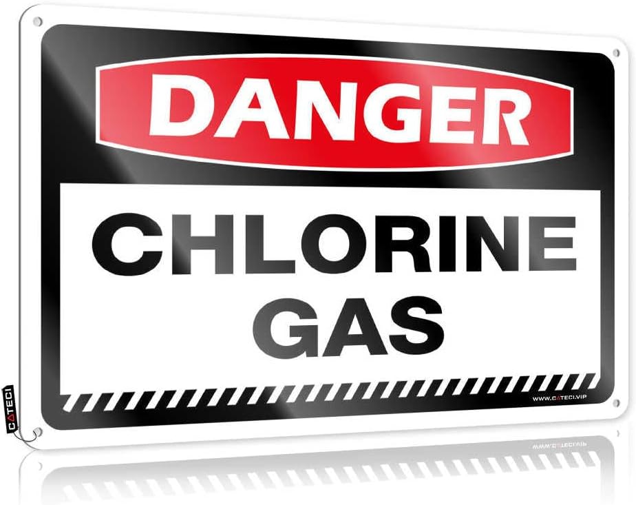 Tin Sign Decorative Funny Metal Rust-proof & Country Themed Decor Vintage Tin - Danger Chlorine Gas For Cute Wall Decor | Novelty Sign Metal Wall Decor Outdoor Indoor