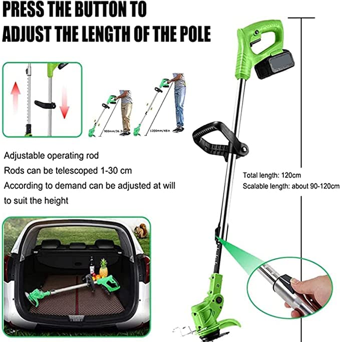Draadloze Kantensnijder Accu Maaier, Elektrische Maaier Snoerloos, Maaier met Telescoopsteel en Extra Handgreep(Size:1 battery) - Afbeelding 8