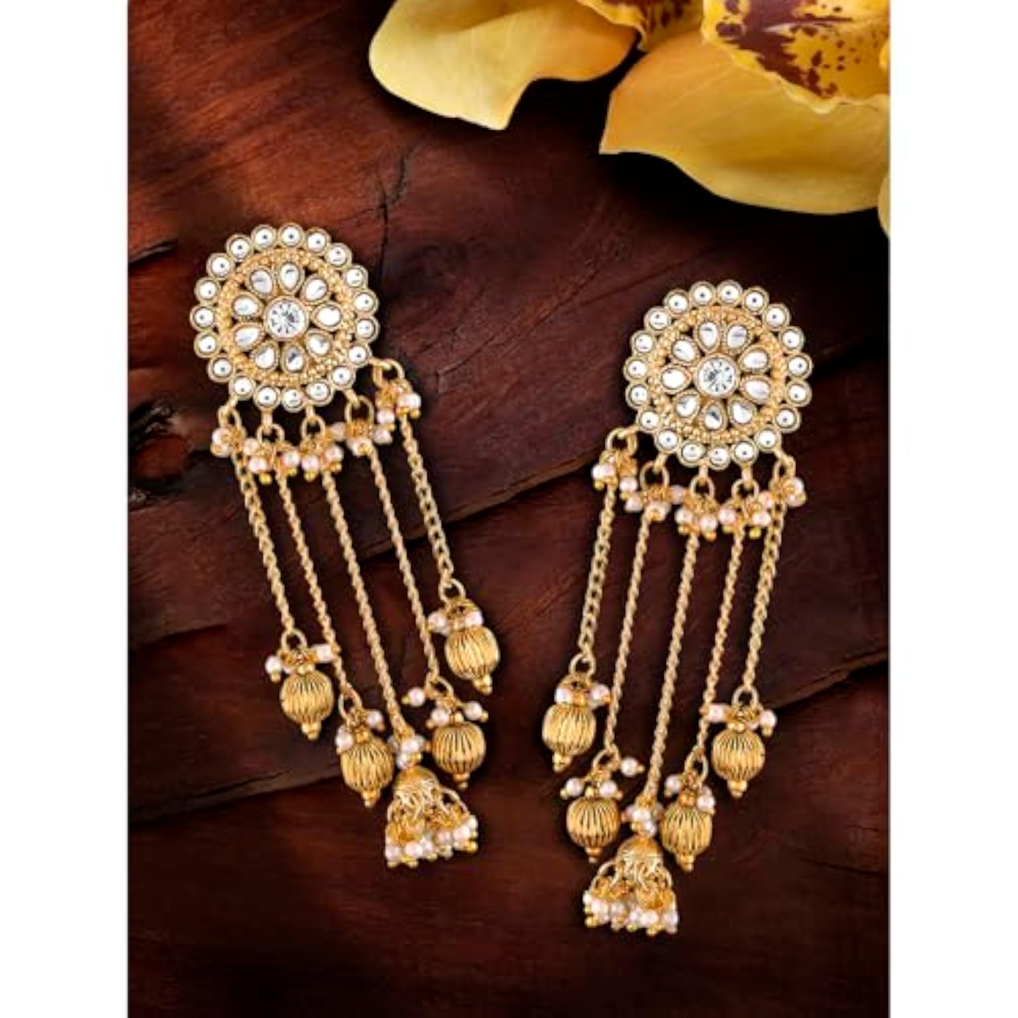 Brass Chandbali Earrings for Women & Girls, Gold