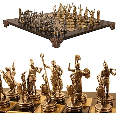 Uber Games Poseidon Chess Set | Classic Character Chess Set | Chess Pieces Made From Zinc In Gold & Silver Finish | Raised Board Size: 36cm x 36cm | Set Comes In A Foldable Wooden Storage Box Cover
