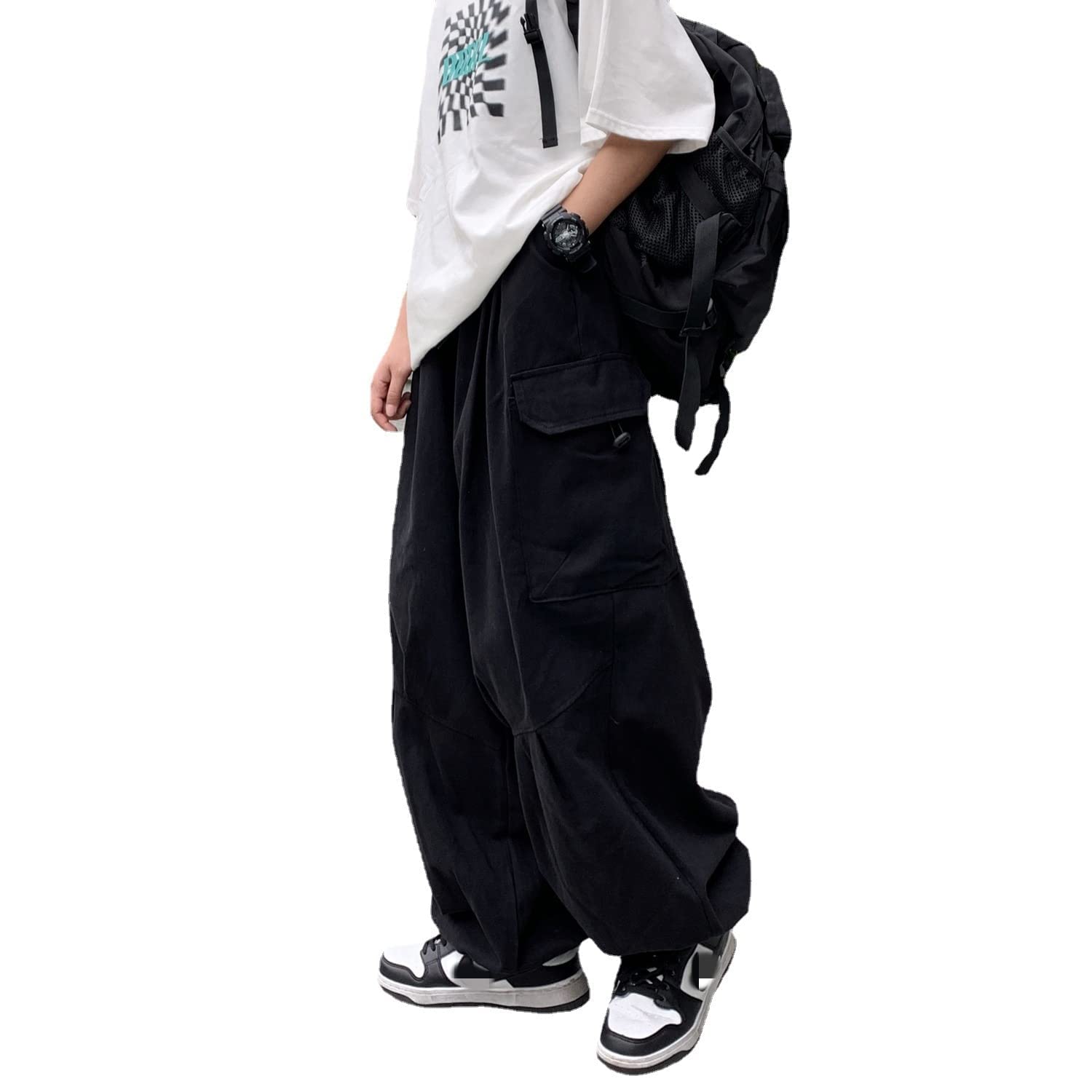 Skateboard Frog Pantalon Cargo Femme Noir Large Baggy y2k Rétro Américain | cargo pants femme gothique harajuku taille élastique cordon détendu bas resserré grande poche latérale hip hop streetwear