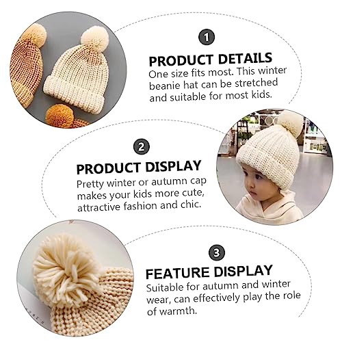 1Pc Thickened Knitted Warm Hat for Boy Girl Chic Candy Color Beanie Comfortable Cap for Boys for Cold Weather and Photography Beige4