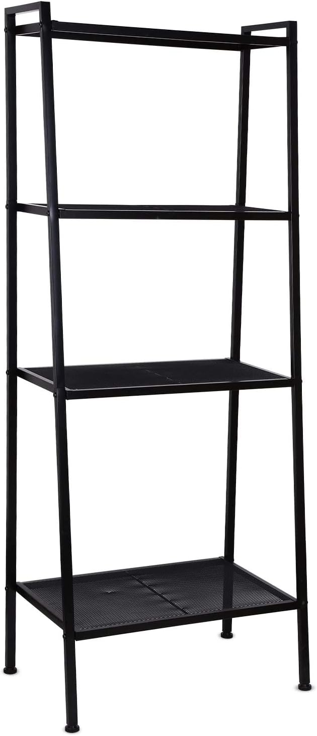 Metal 4 Shelf Bookcase, Multifunctional Ladder-Shaped Plant Flower Stand Rack Bookrack Storage Shelves, Black