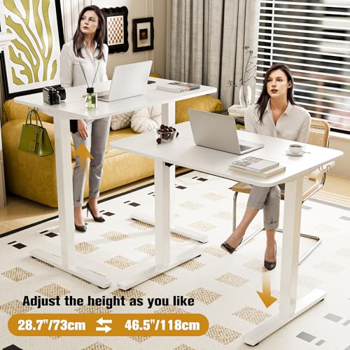 Image of ERGOMAKER 35 inch Electric Standing Desk, Adjustable Height, Sit Stand Up Desk for Home Office & Computer Workstations, Memory Controller, White