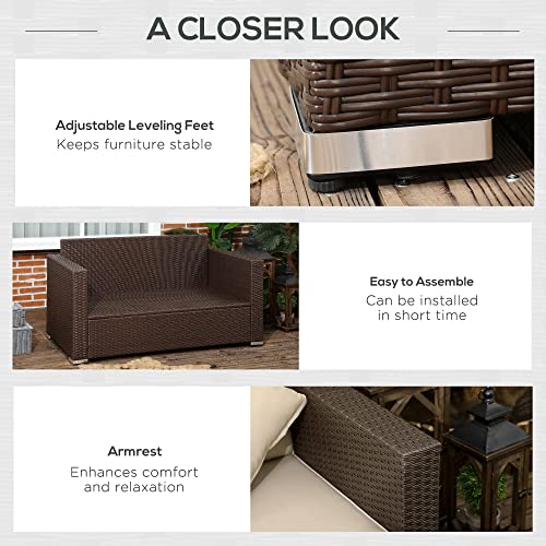 Outsunny US860-302V00BN0131 Patio Wicker Loveseat With Cushions, 2-Seat Outdoor Pe Rattan Couch thumb #5