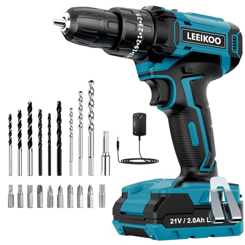 Trapano Avvitatore Batteria 21V, LEEIKOO Avvitatore a Batteria con Batterie 2.0Ah, 42N.m Avvitatore...
