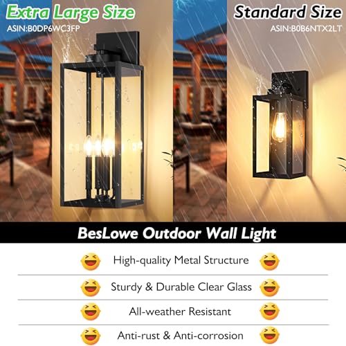 Image of BesLowe 23.9 inch Extra Large Size Outdoor Wall Light Fixture, Exterior Lighting Fixture Porch Sconce Wall Mounted, Waterproof Outdoor Wall Lantern, Outside Light for House Patio Front Door Garage, Black | Waterproof Metal Construction, Rust-resistant, Quick & Easy Installation, Clear Glass Shades & E12 Socket