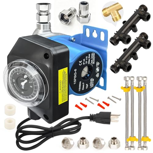 Upgraded 595926 Solid Brass Sensor Valves Instant Hot Water Recirculating Pump Replacement Kit for Tank Water Heater House Circulation Pump with Timer Replaces 0955805 & 595916 3-Year Warranty