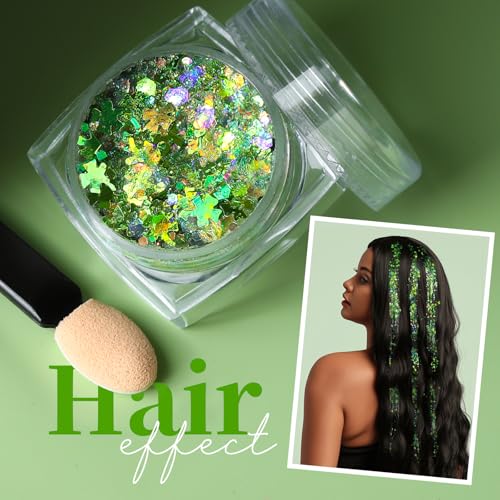 image for Teenitor Green Face Glitter, 6 Shapes Face and Body Glitter, Hair Glit
