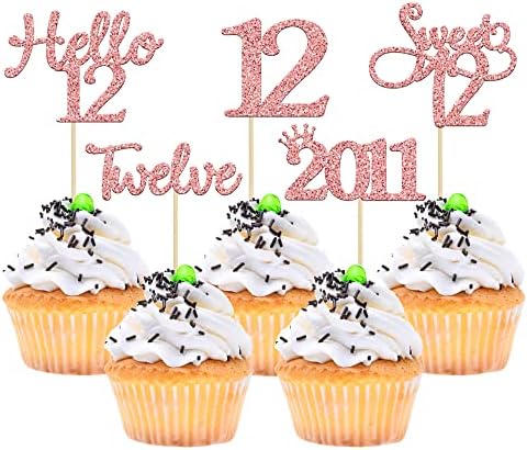 Gyufise 24Pcs Rose Gold Glitter Happy 10th Birthday Cupcake Toppers 10 Ten Hello 10 Double Dights Since 2013 Cupcake Picks for 10th Birthday Party Decorations