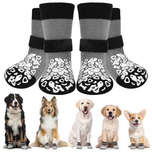 Apoway 2 Paar Sonnbrand-Schutz Hundesocken Anti Rutsch, Pfotenschutz Hund mit verstellbaren Riemen und zweiseitiges Silikon, Antirutschsocken Hund für Kratzern/Hitze/Kälte/Leckschutz, M