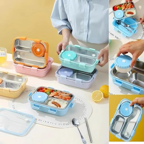 Image of 3-Compartment Stainless Steel Tiffin Box, Leak-Proof & BPA-Free Bento Box, Eco-Friendly, Durable Meal Prep Container for Kids & Adults, Ideal for School, Office, College, Travel (Purple)