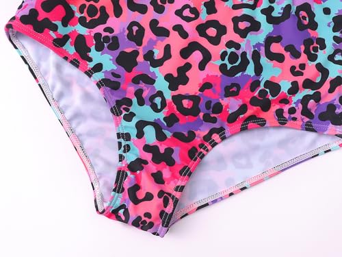 Image of Dvenki Big Girls Asymmetric Cutout Swimsuit Adjustable Straps Sizes 6X-16 | color block, leopard, tropical prints, front lined swimwear, removable pads, suitable for beach, vacation, pool play