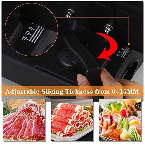 Meat Slicer, Anescra 200W Electric Deli Food Slicer with Two Removable 7.5’’ Stainless Steel Blades and Food Carriage, Child Lock Protection, 0-15mm Adjustable Thickness Food Slicer Machine- Black
