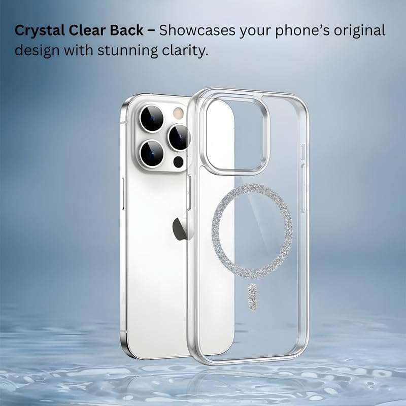 Image of AIBEX Back Cover Case Compatible with iPhone 14 Pro | Glitter Ring Cute Shiny Colorful Bling Case (Compatible with Magsafe) | Transparent PC+TPU Glossy Shiny Cover for Girls & Women - Silver