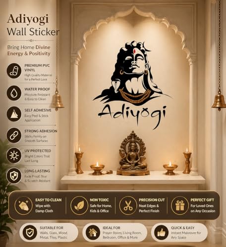 Image of Rangoli Big Shiva Picture Wall Sticker Vinyl 50 x 70 cm Pack of 1, Multicolour,