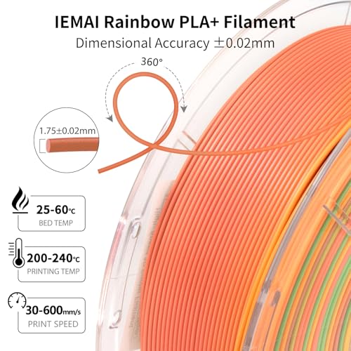 Image of IEMAI Rainbow PLA Filament 1.75mm 1kg, High Speed 3D Printer Filament Up to 600mm /s, Toughness & Neatly Wound, Fast Color Change Gradient for DIY, Artistic & Home Decor