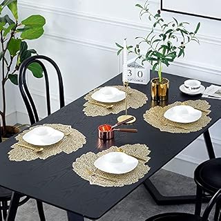 Hosoncovy Leaf Shaped Placemats Set of 4 ,Table Mats Set Washable PVC Non-Slip Heat Resistant Table Place Mats Dinner Mats Leaf Hollow Decorative Placemat for Home Kitchen Dinning Table (Gold)