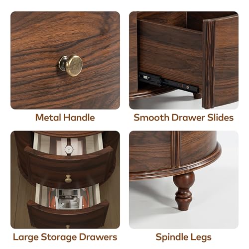 Image of Chogori Solid Wood End Table Set of 2 - Elegant Pine Side Tables with 2 Drawers, Compact & Versatile Nightstand for Living Room, Bedroom, or Small Spaces - Easy Assembly & Timeless Design(Walnut)