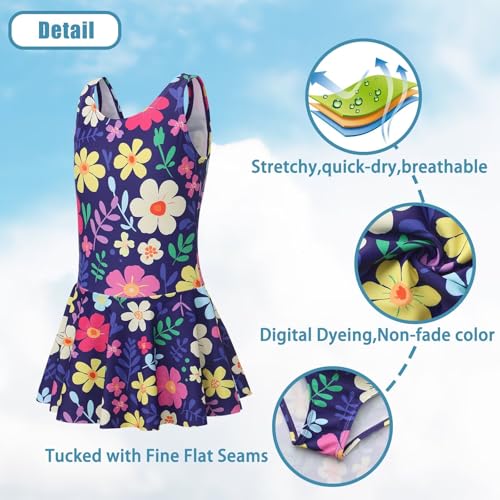 Image of Girls One Piece Swimsuits Leopard Bathing Suit for Kids Hawaiian Swimwear with Skirt Swim Dress 3-16 Years
