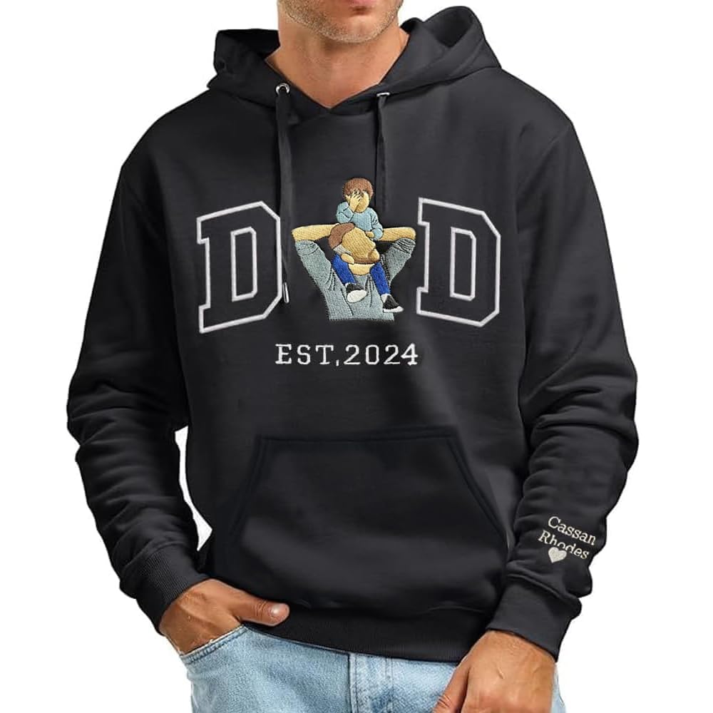 Sweatshirt Personnalisé avec Broderie pour Papa,Créez Votre Propre Sweat à Capuche Portrait de Photo,Cadeau pour Nouveau Papa, Grand-père, Meilleur Dad| Cadeaux pour Mari, Anniversaire