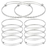 PH PandaHall 10pcs Adjustable Bangle Bracelet 2.5' Wire Blank Stainless Steel Expandable Bangle DIY Women's Jewelry Making