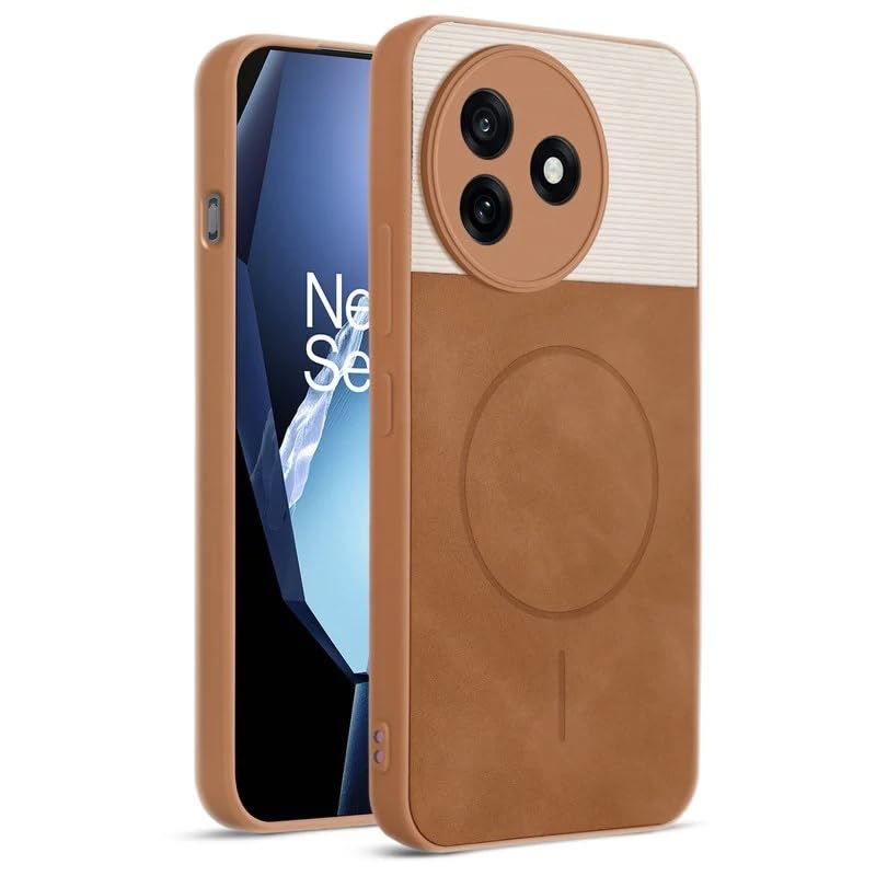 Image of Bintage Dual-Leather Mac Safe Design Phone Case| Soft Touch Finish | Full Camera Protectection Back Cover Compatible for Vivo V2443 / Vivo Y39 5G - White & Nut Brown