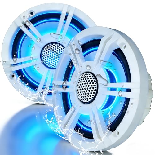 6.5 800W Marine Speakers IP-X6 Waterproof Boat Stereo Speakers with LED Lights 2-Way Coaxial Audio Y35 Woofer UV & Salt Spray Resistant (Pair White)